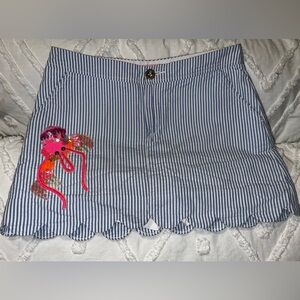 Lilly Pulitzer Blue Seersucker StripeSequin Lobster Appliqué Skort Size 2